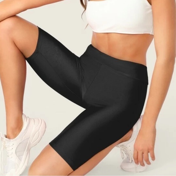 love university Pants - Love University Black Shiny Bike Shorts